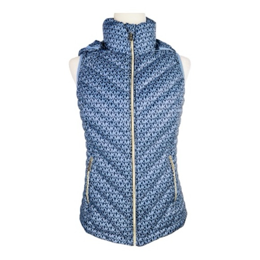 Michael Kors Navy/Blue Packable Down Fill Hood Quilted Puffer Vest - Picture 4 of 16